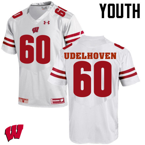 Youth Wisconsin Badgers #60 Connor Udelhoven College Football Jerseys-White
